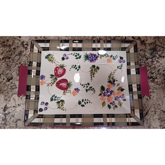 Vintage Oneida Strawberry Plaid Collectible 19x12.75 Inch Serving Platter Tray - Picture 2 of 10